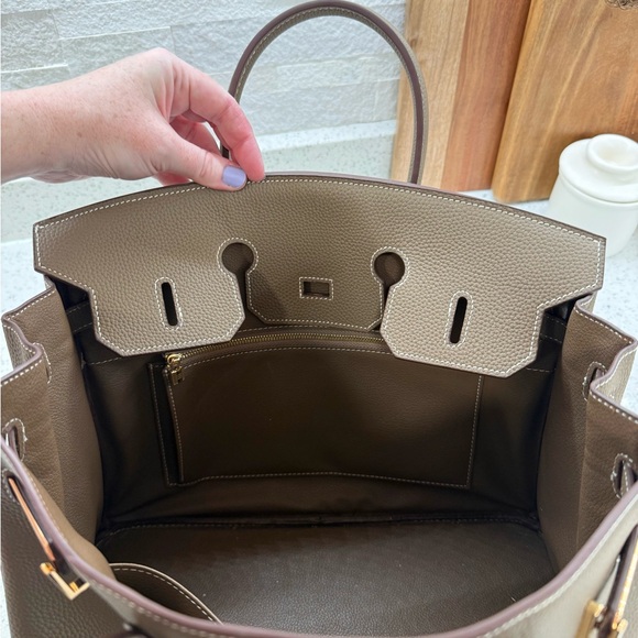 Birkin 35 Etoupe Togo inspired Taupe Leather Handbag with gold hardware - Picture 9 of 16